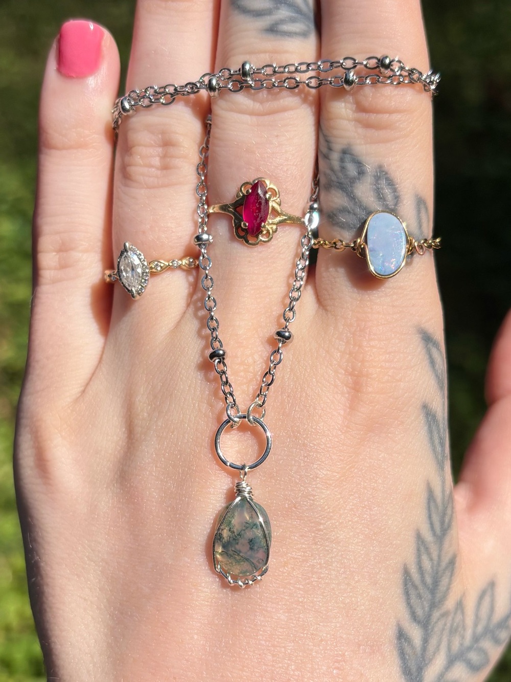 Moss agate charm necklace